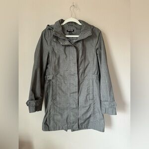 Women’s Zip and Button Rain Coat with Hood Gray Size S